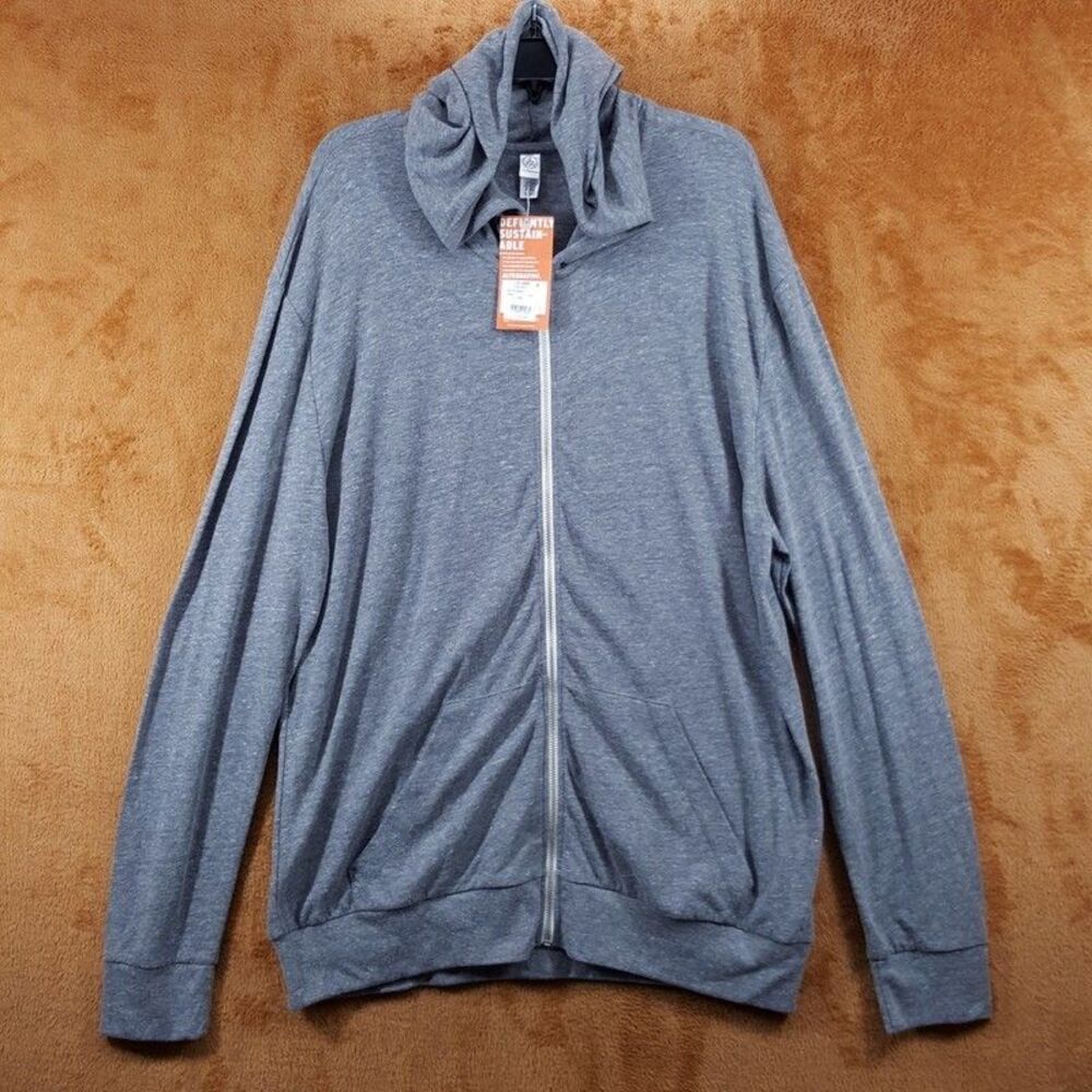 ALTERNATIVE Hoodie Mens XXL Grey Zip Up Lightweight Eco Hooded Stretch